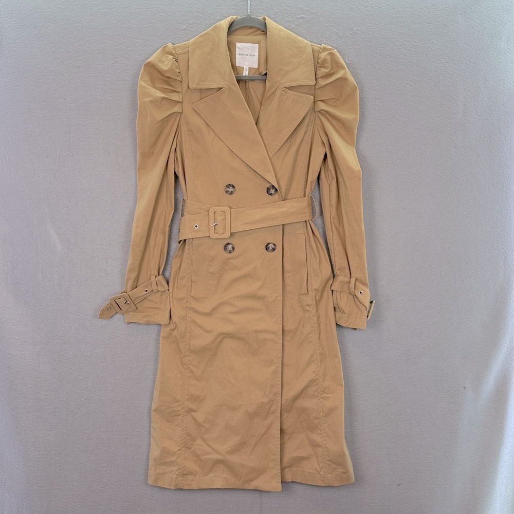 Avec Les Filles -women’s Tan trench coat belted double breast cotton blend SZ XS - Picture 4 of 9